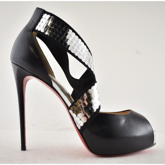 Christian Louboutin Xiletta 120 Black Silver Peep Platform Sandal Heel Pump 35.5 - Picture 2 of 16